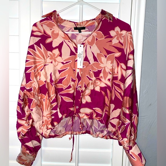 DREW for Anthropologie drawstring crop blouse - Picture 1 of 5